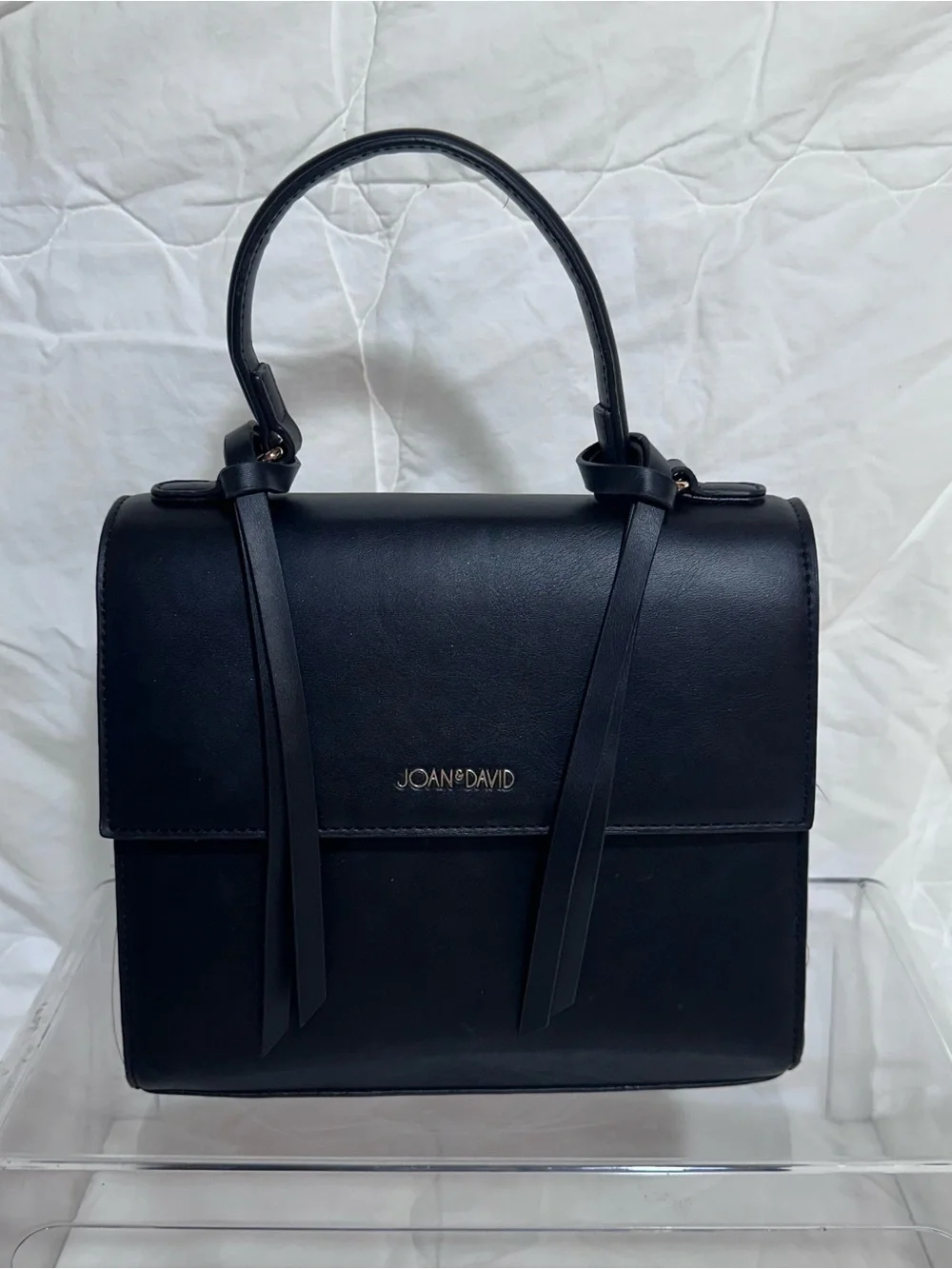 Vintage Joan & David Black Leather Satchel with Top Handle